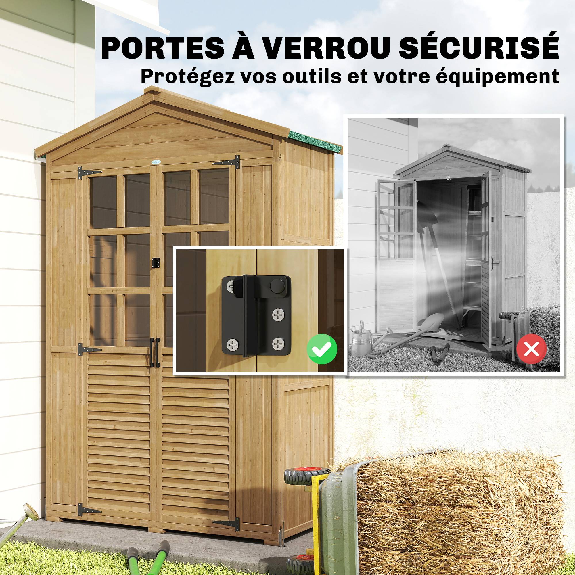 Abri de jardin Armoire de jardin pour outils avec Étagères et Fenêtres en Acrylique, 128 x 57,5 x 197 cm marron clair - Image 10