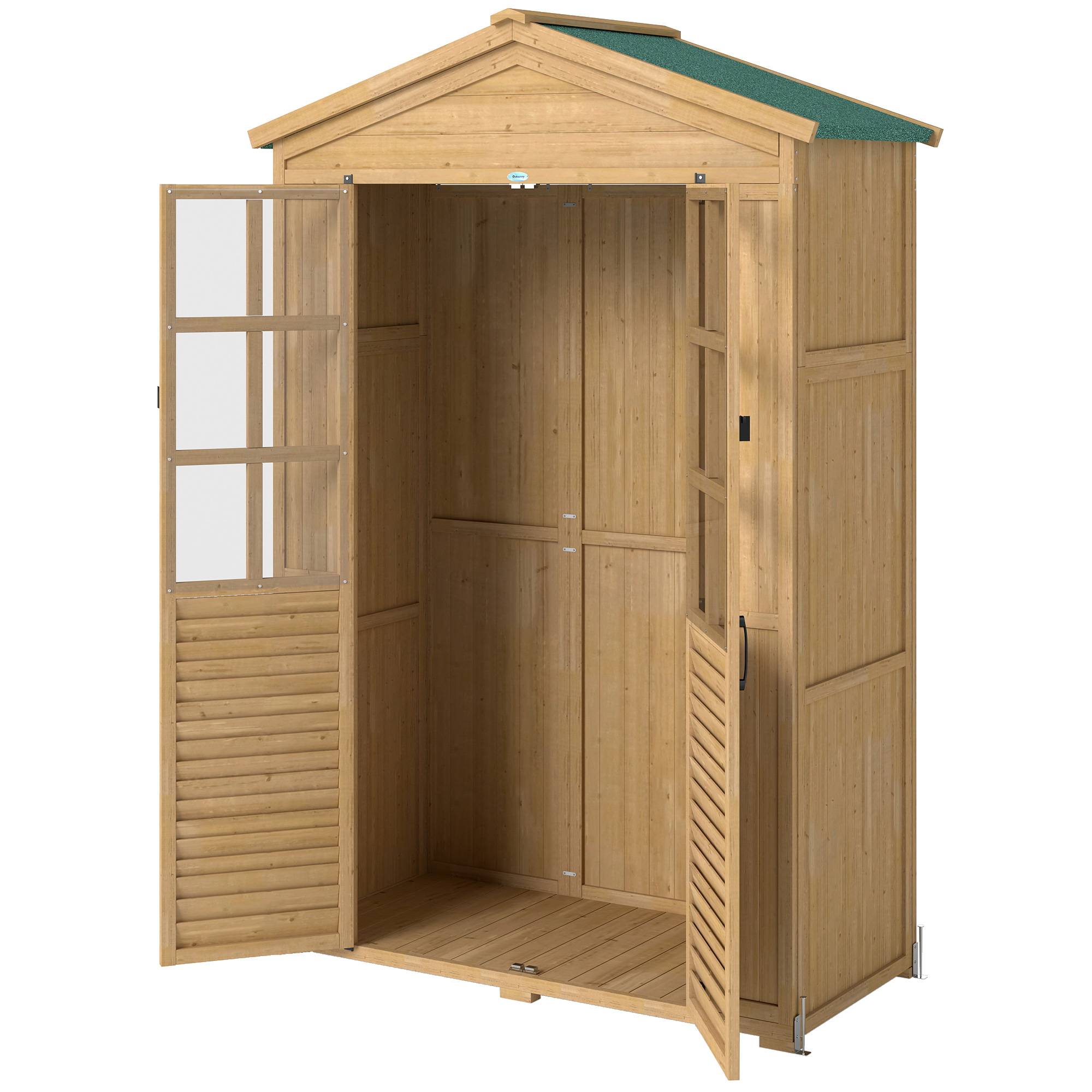 Abri de jardin Armoire de jardin pour outils avec Étagères et Fenêtres en Acrylique, 128 x 57,5 x 197 cm marron clair - Image 2