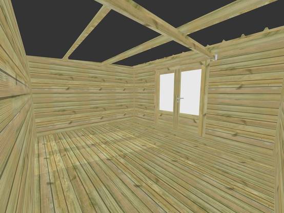 ABRI DE JARDIN bois autoclave 27mm - 6,34x3,44m / 22m2 - Bac acier - Plancher bois - Image 5