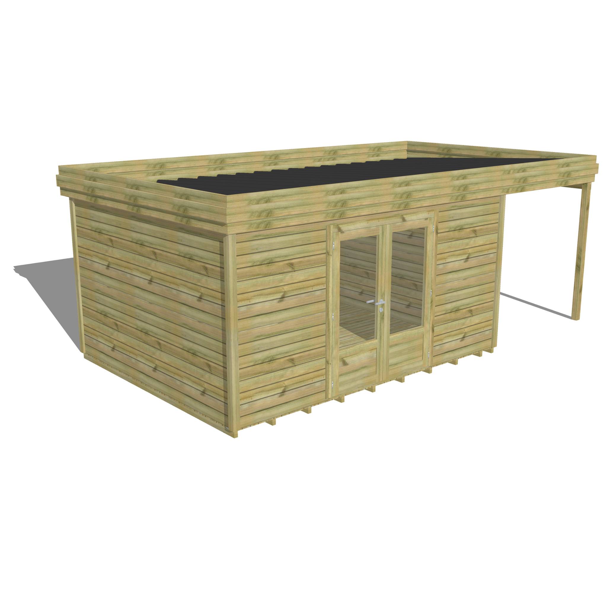 ABRI DE JARDIN bois  autoclave 27mm - 6,34x3,44m / 22m2 - Bac acier - Plancher bois - Image 1
