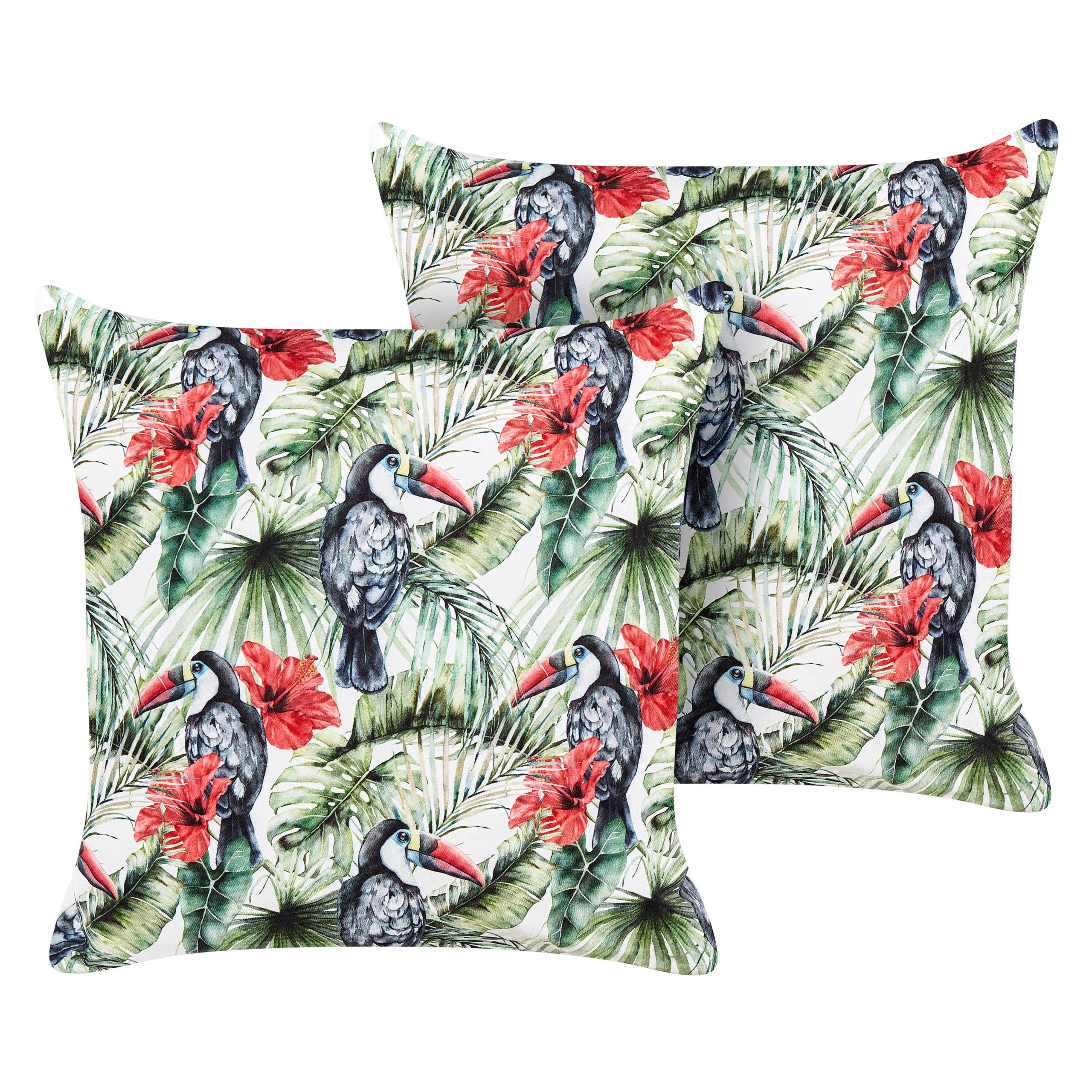Beliani - Lot de 2 Coussins d'Extérieur Multicolore à Motif de Toucans 45 x 45 cm Housse Amovible et Tissu Résistant à l'Eau Décoratif et Fonctionnel - Image 1