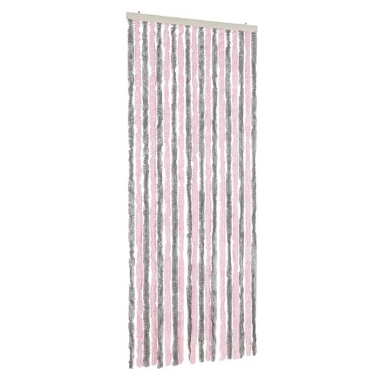 Rideau anti-mouches, Panneau de rideau gris argenté et rose 56x185 cm chenille - Image 1