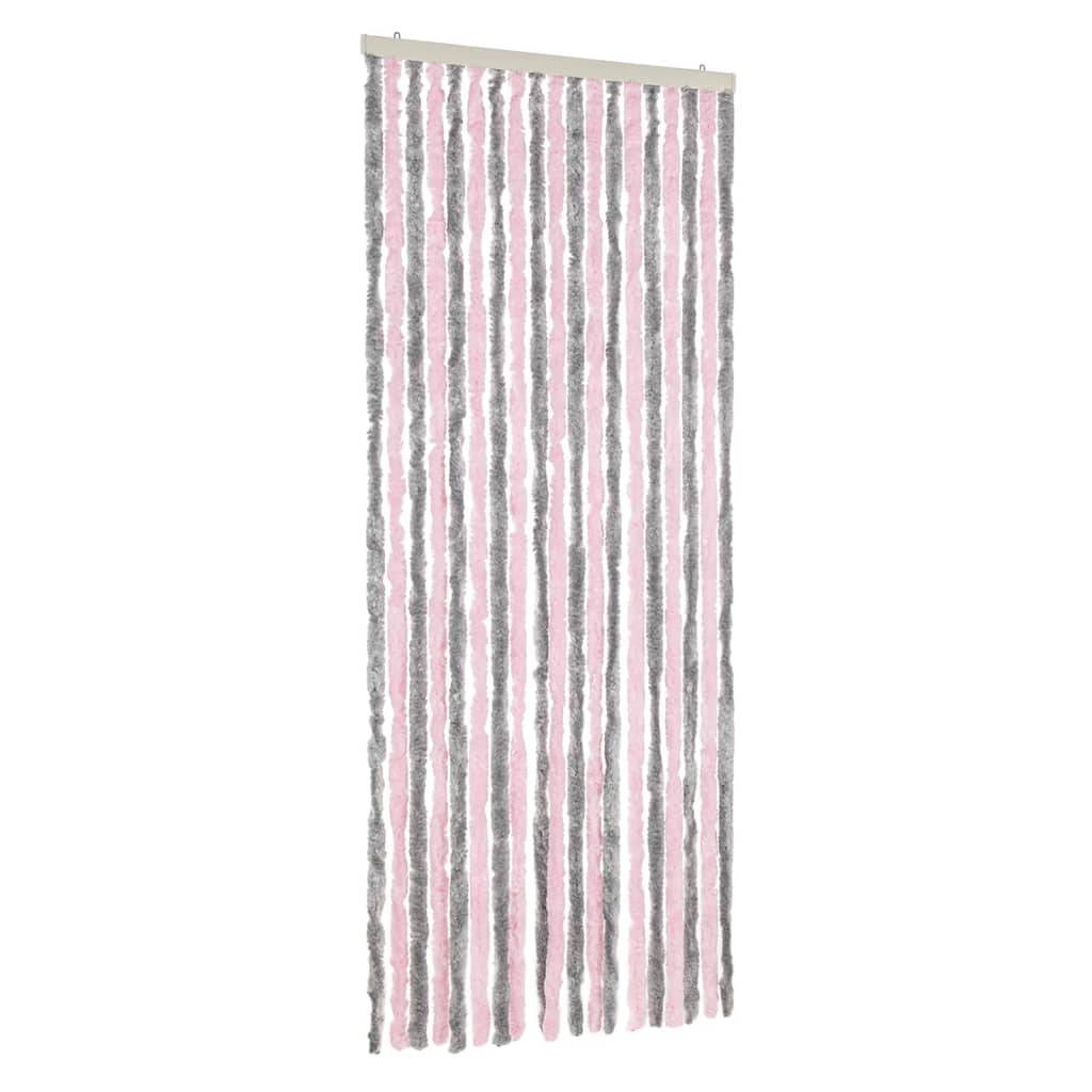 Rideau anti-mouches, Panneau de rideau gris argenté et rose 56x185 cm chenille - Image 1