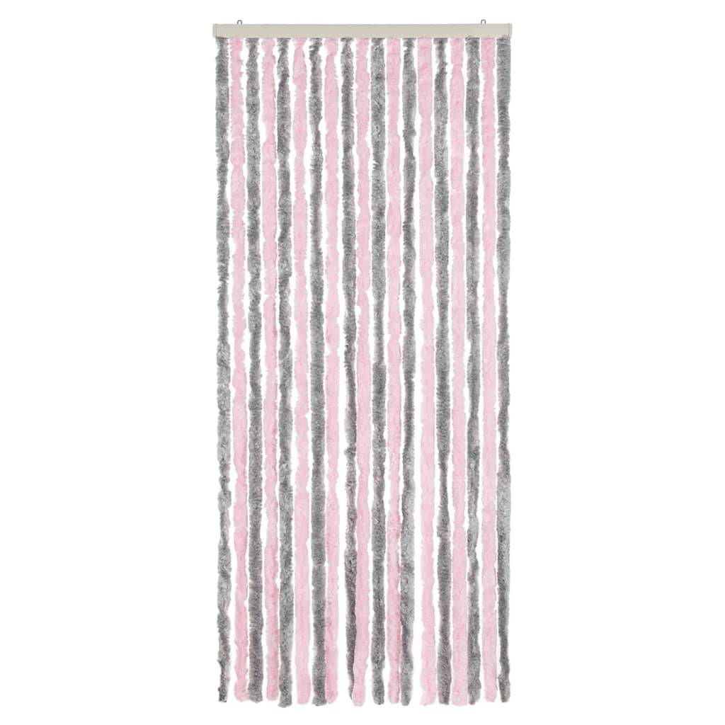 Rideau anti-mouches, Panneau de rideau gris argenté et rose 56x185 cm chenille - Image 3