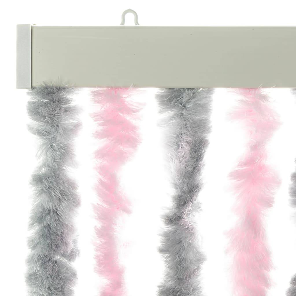 Rideau anti-mouches, Panneau de rideau gris argenté et rose 56x185 cm chenille - Image 4