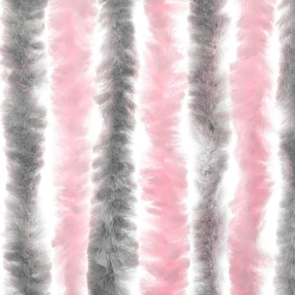 Rideau anti-mouches, Panneau de rideau gris argenté et rose 56x185 cm chenille - Image 5