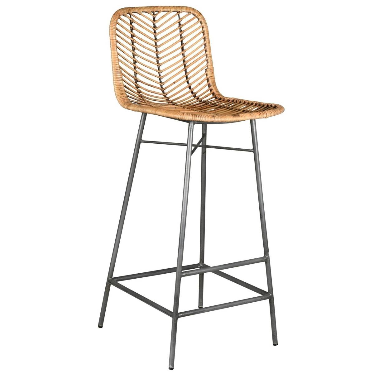Aubry Gaspard - Tabouret de bar en métal et rotin - Image 1