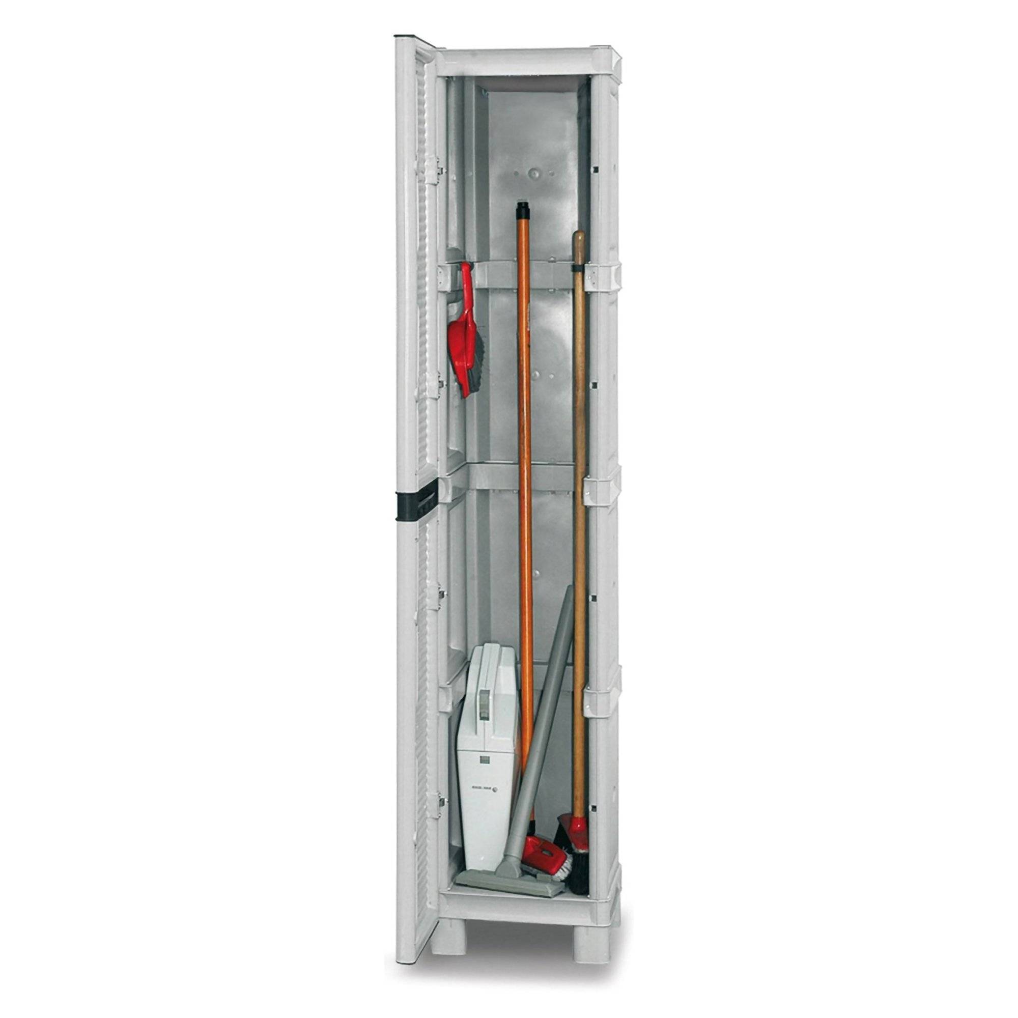 Dmora - Armoire d'extérieur Dbaldanz, Mobilier d'extérieur, Armoire de buanderie polyvalente, 100% Made in Italy, Gris clair, 35x39h172 cm - Dmora - Image 1