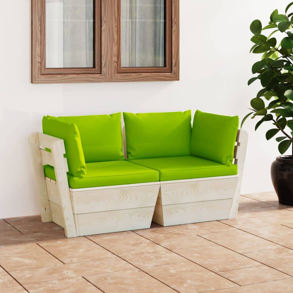Canapé palette à 2 places de jardin | Canapé D'extérieur | Sofa De Jardin avec coussins Bois d'épicéa Maison Chic - Image 2
