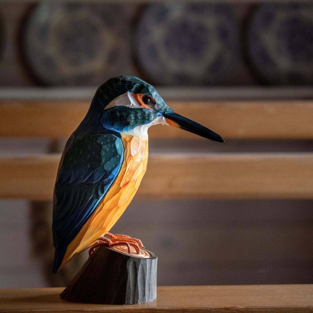 Martin pêcheur en bois sculpté à la main 11.7 x 5.1 x 12 cm - Image 4