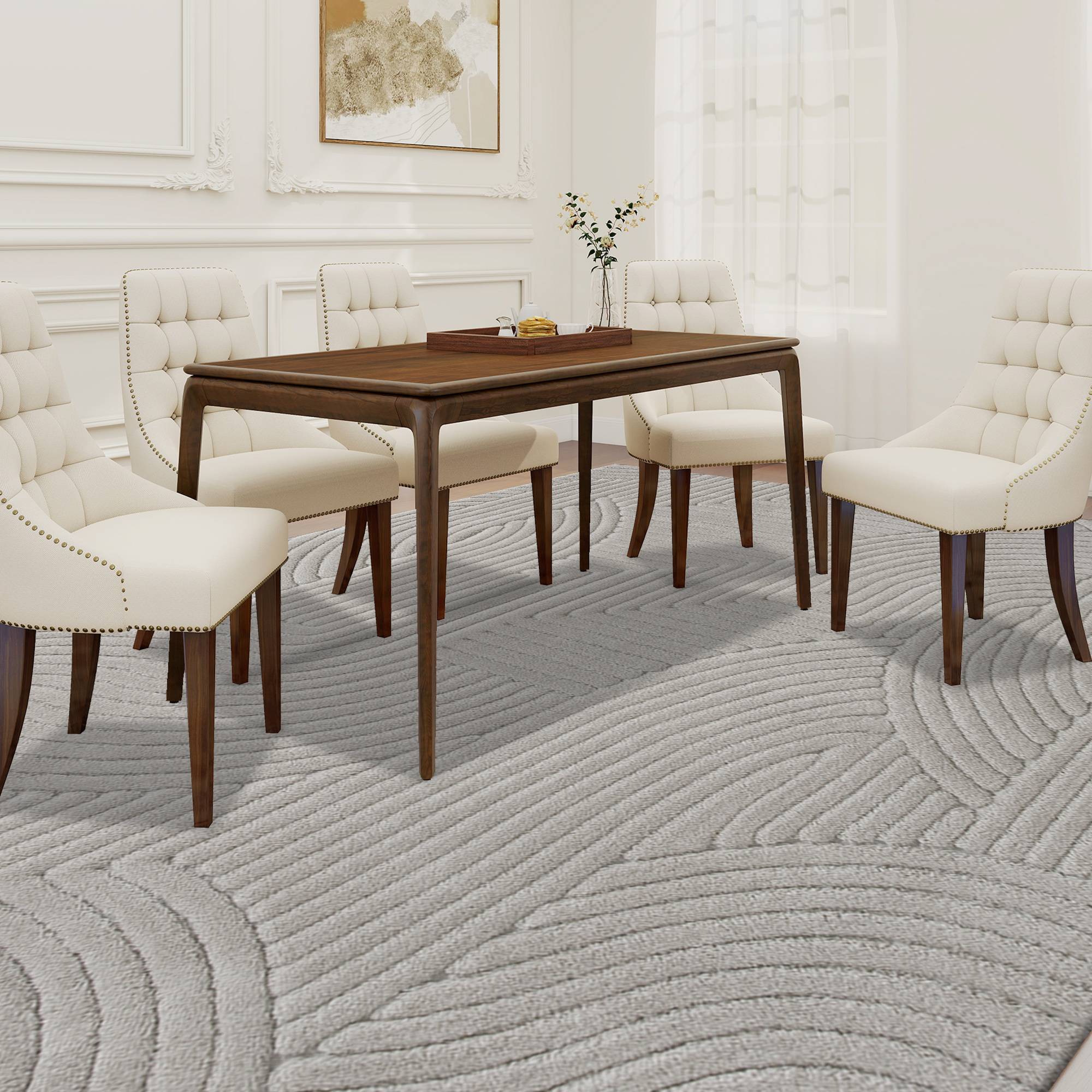 Sans Marque - Tapis salon 160x120 cm poils épais géométrique moelleux antidérapant gris - Image 4