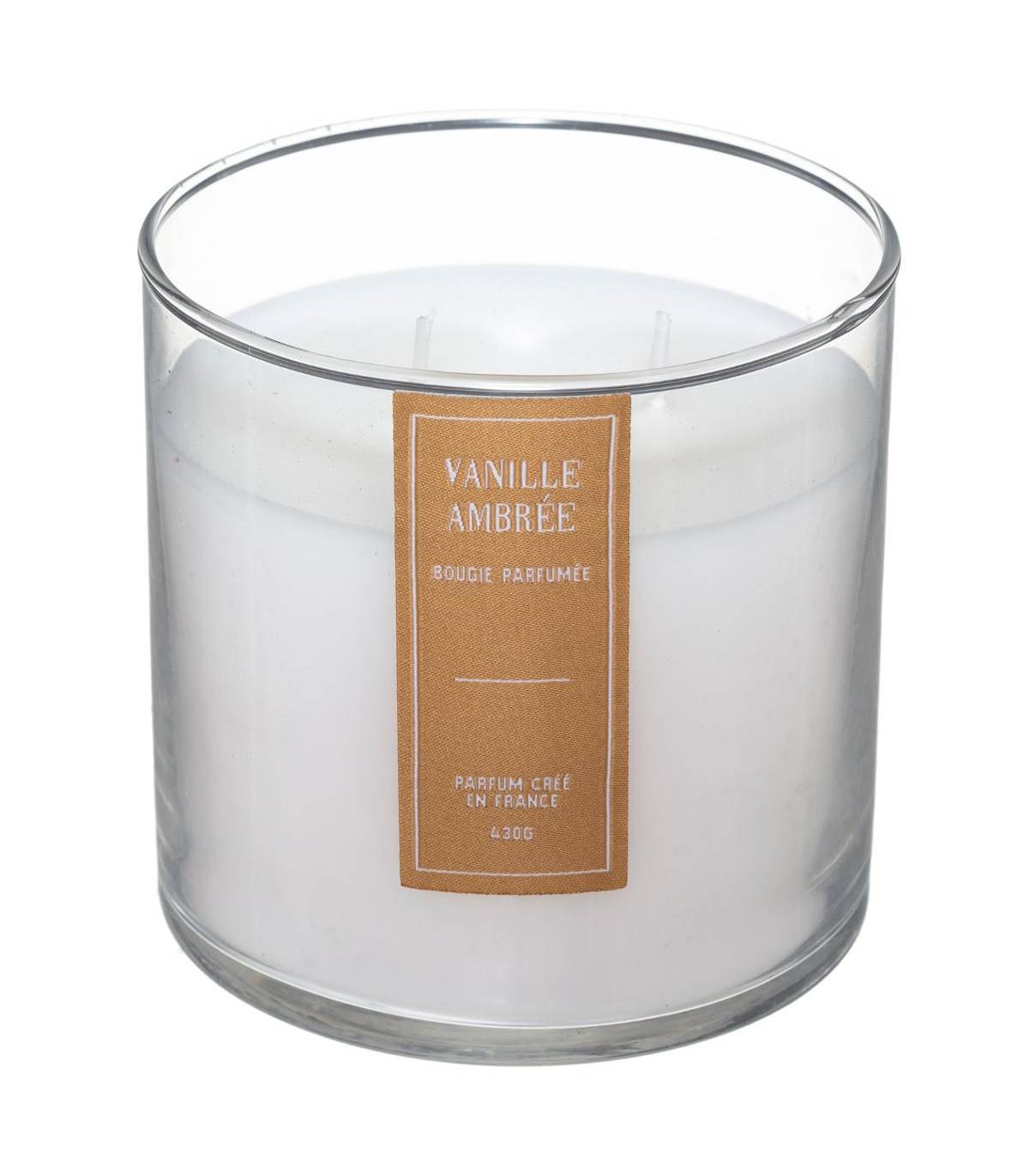 Bougie Parfumée 430 G Parfum Vanille ambrée  Pot en verre