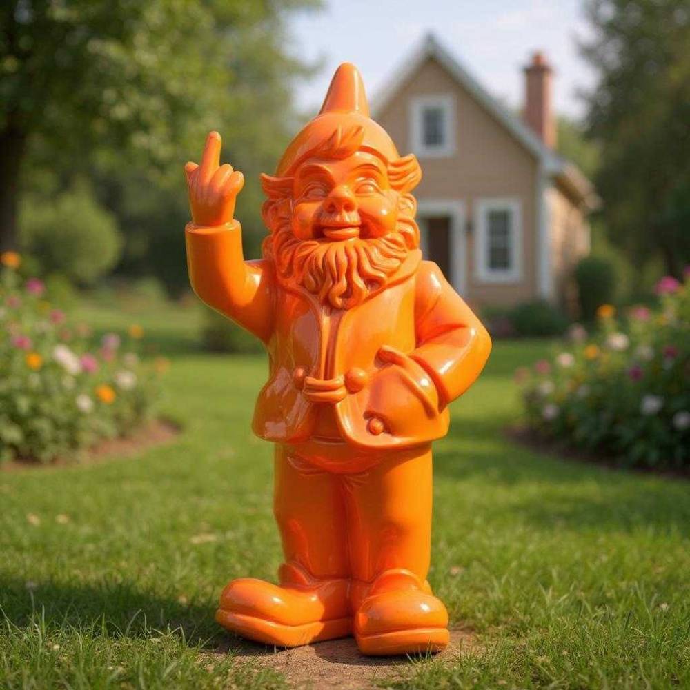 Stoobz - Nain de jardin en résine doigt d'honneur 7 x 8 x 20 cm Orange - Image 2
