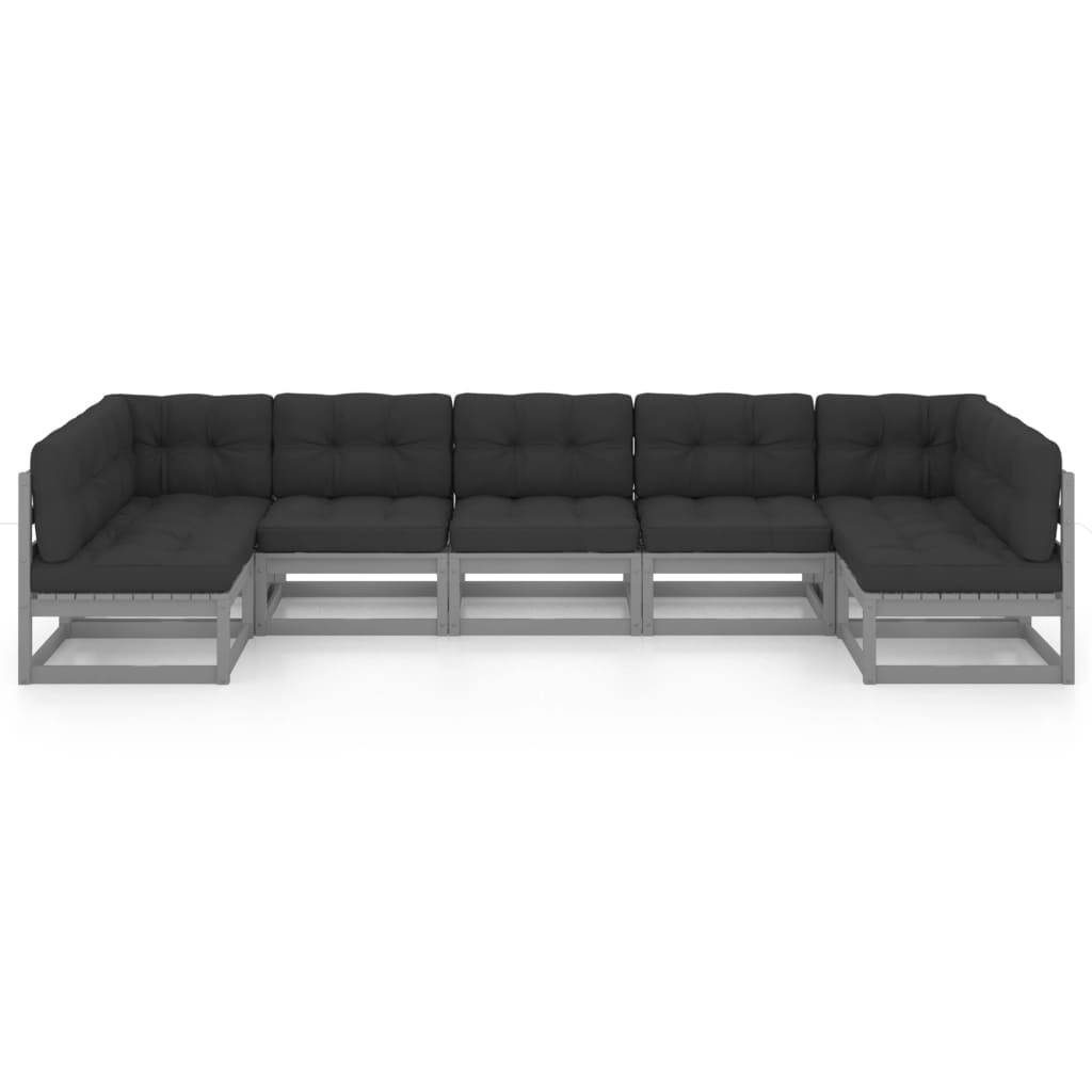 Helloshop26 - Salon de jardin meuble d'extérieur ensemble de mobilier 7 pièces avec coussins gris bois de pin massif - Image 2