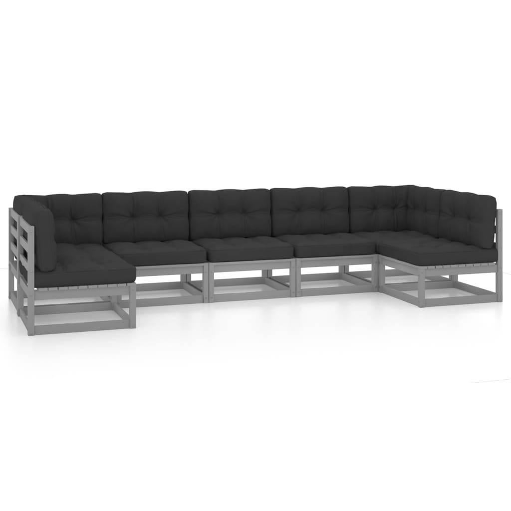 Helloshop26 - Salon de jardin meuble d'extérieur ensemble de mobilier 7 pièces avec coussins gris bois de pin massif - Image 1