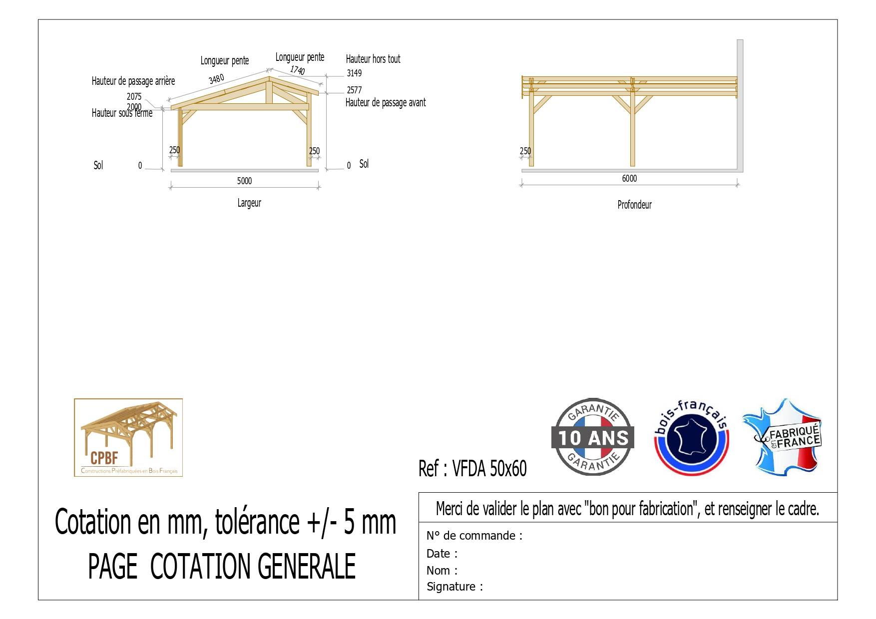 Cpbf Charpentes - Carport Bois Douglas Français 30 m² – 2 pentes faitage décalé adossé – 4 poteaux – Abri voiture extérieur – Garantie 10 ans - Image 3