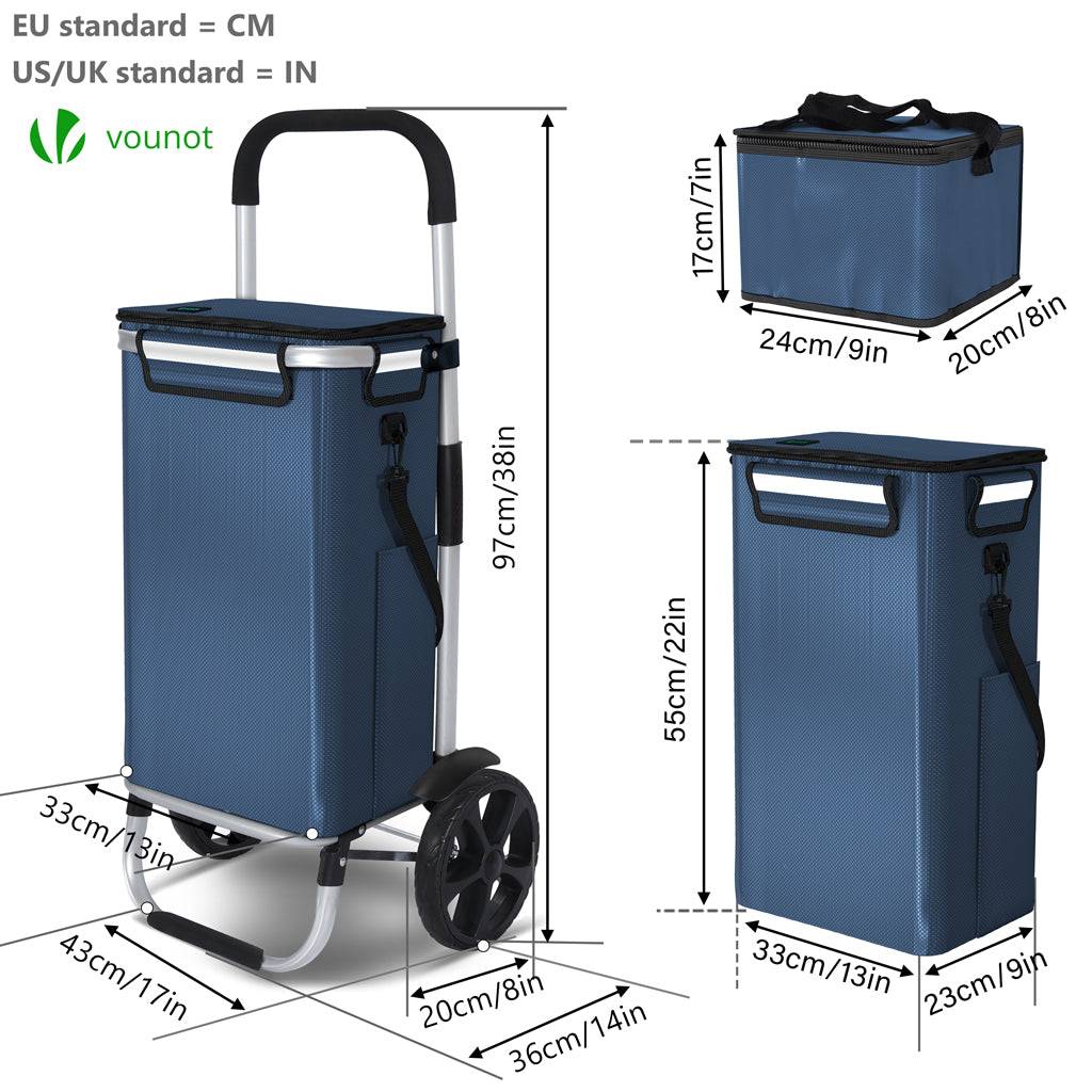 VOUNOT Chariot de Courses 6 Roues Aluminium, Isotherme