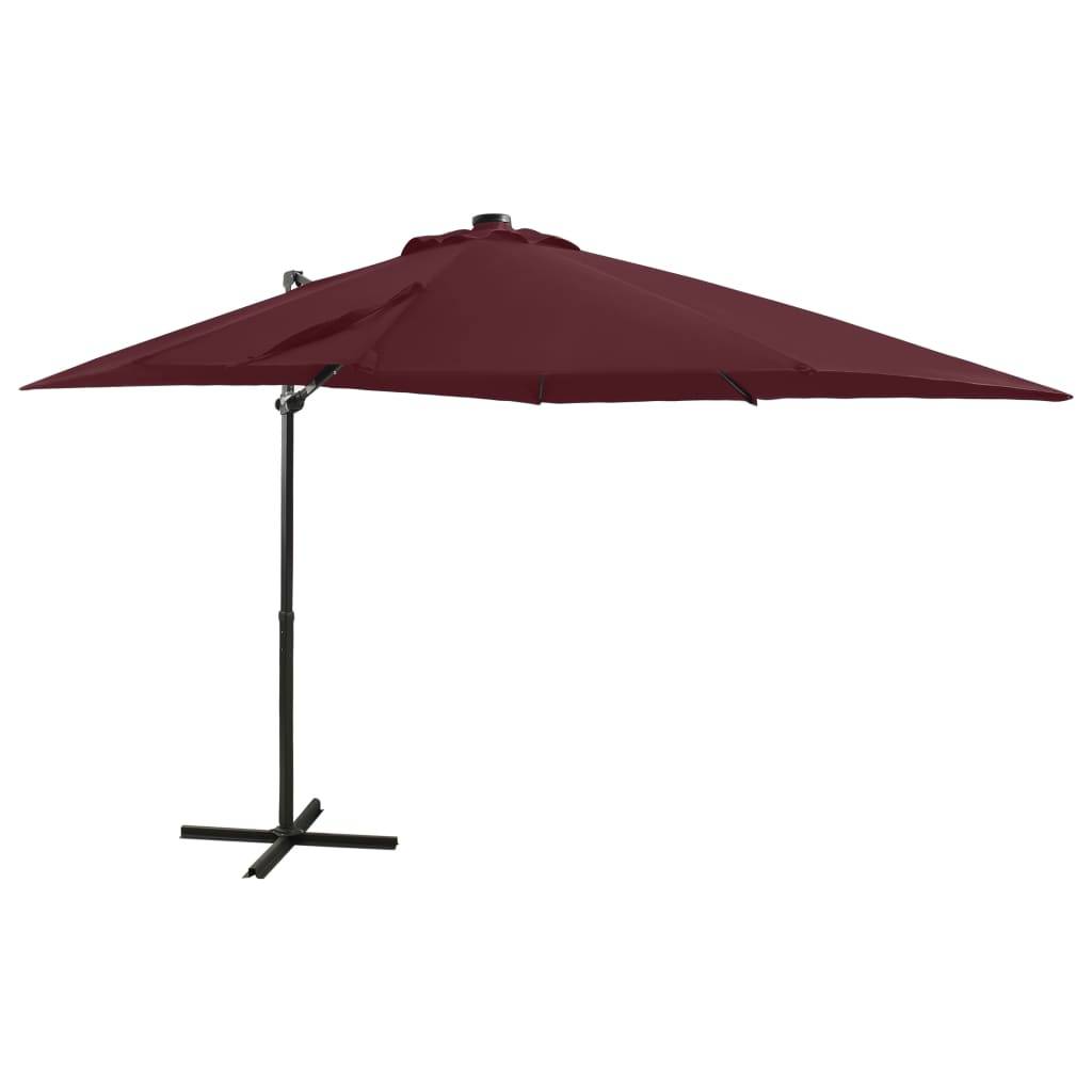Helloshop26 - Parasol meuble de jardin déporté avec mât et lumières led rouge 250 cm bordeaux - Image 1