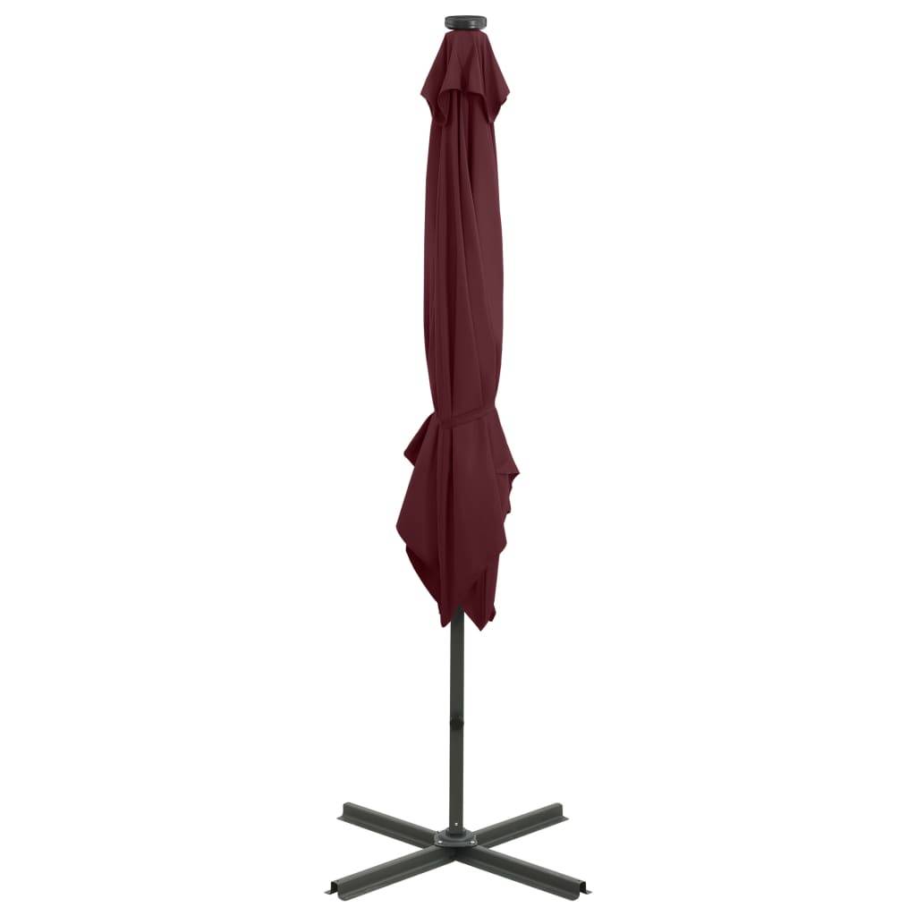 Helloshop26 - Parasol meuble de jardin déporté avec mât et lumières led rouge 250 cm bordeaux - Image 6