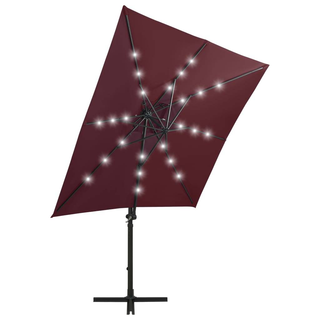 Helloshop26 - Parasol meuble de jardin déporté avec mât et lumières led rouge 250 cm bordeaux - Image 3