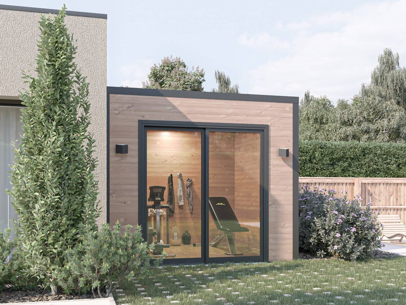 Studio de jardin DESIGN 9m² - Bois Douglas épaisseur 55mm - Porte coulissante alu - Toiture Bacacier avec voliges ss toiture - MON CHALET DE JARDIN - Image 5