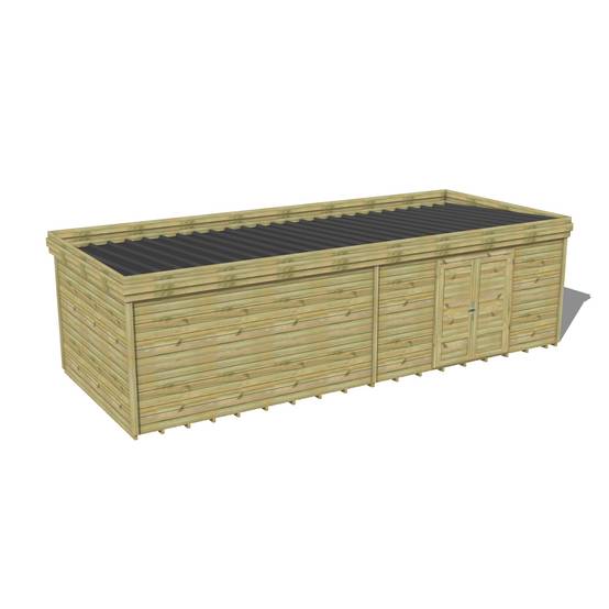 Abri Français - ABRI DE JARDIN bois Pin traité autoclave 27mm - 8,595x3,44m / 30m2 - Bac acier - Plancher bois - Image 1