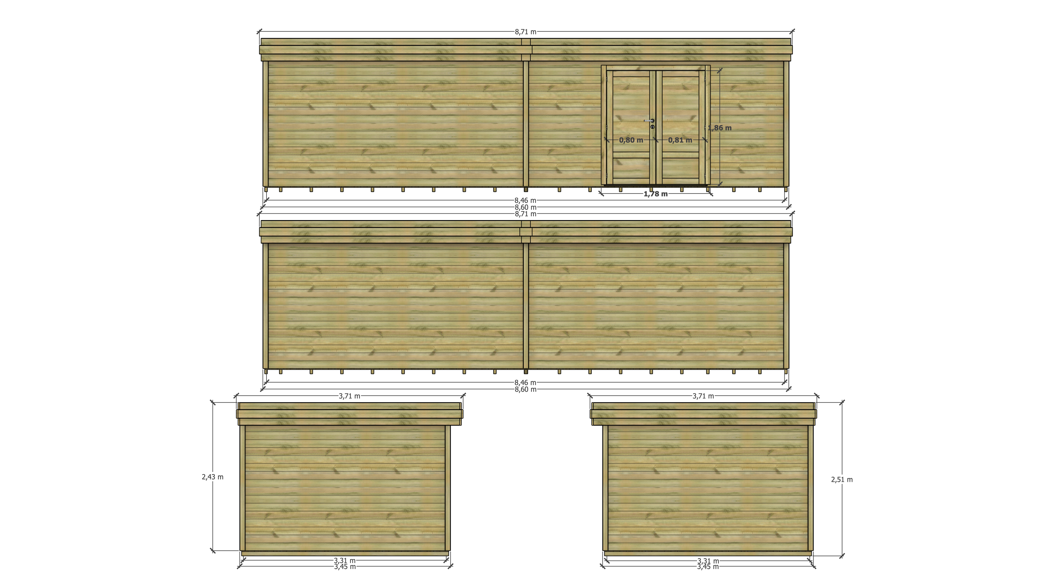Abri Français - ABRI DE JARDIN bois Pin traité autoclave 27mm - 8,595x3,44m / 30m2 - Bac acier - Plancher bois - Image 4