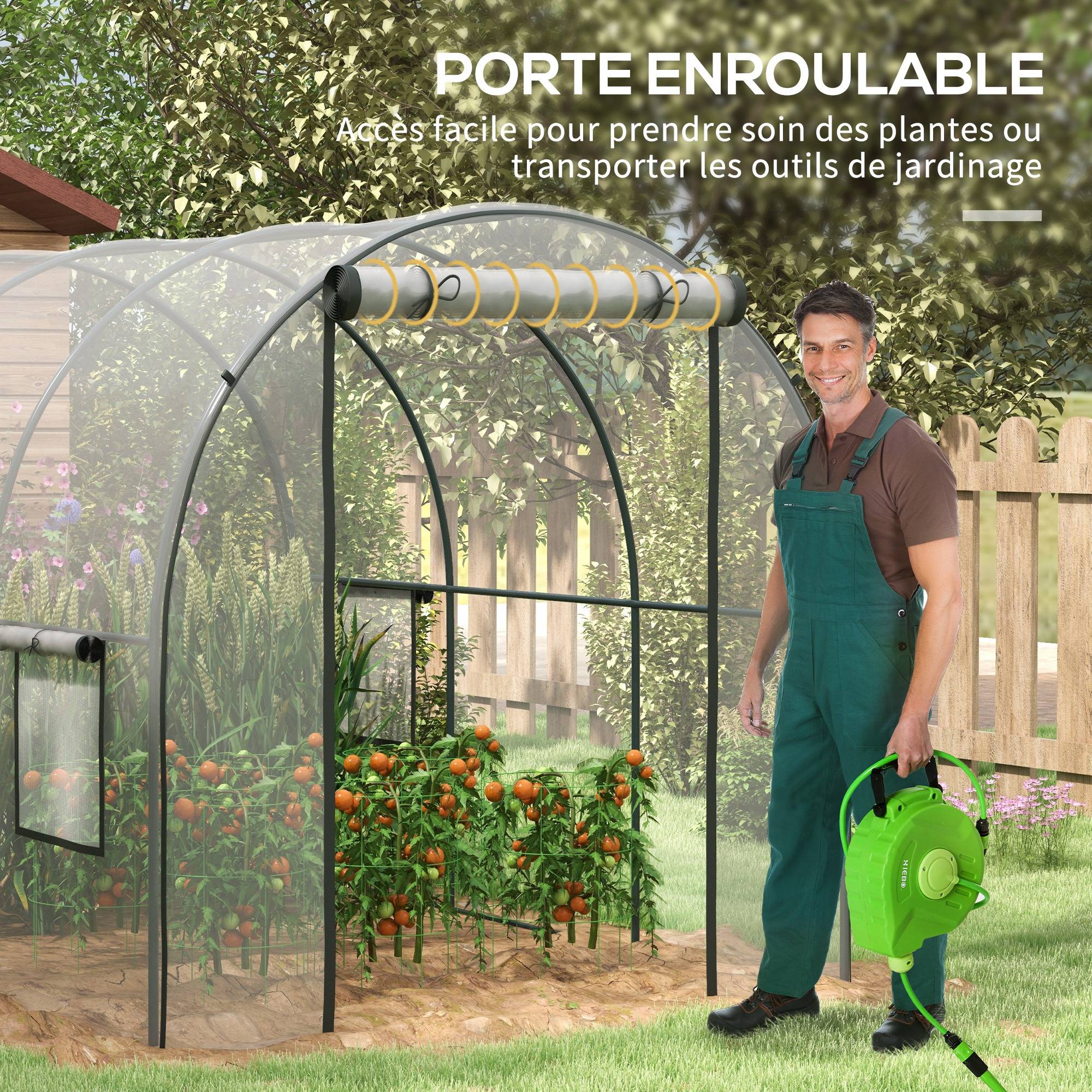 Serre de Jardin Tunnel 6 m² 3L x 2l x 2H m châssis Tubulaire renforcé Porte zippée 2 fenêtres enroulables - transparent - Image 7