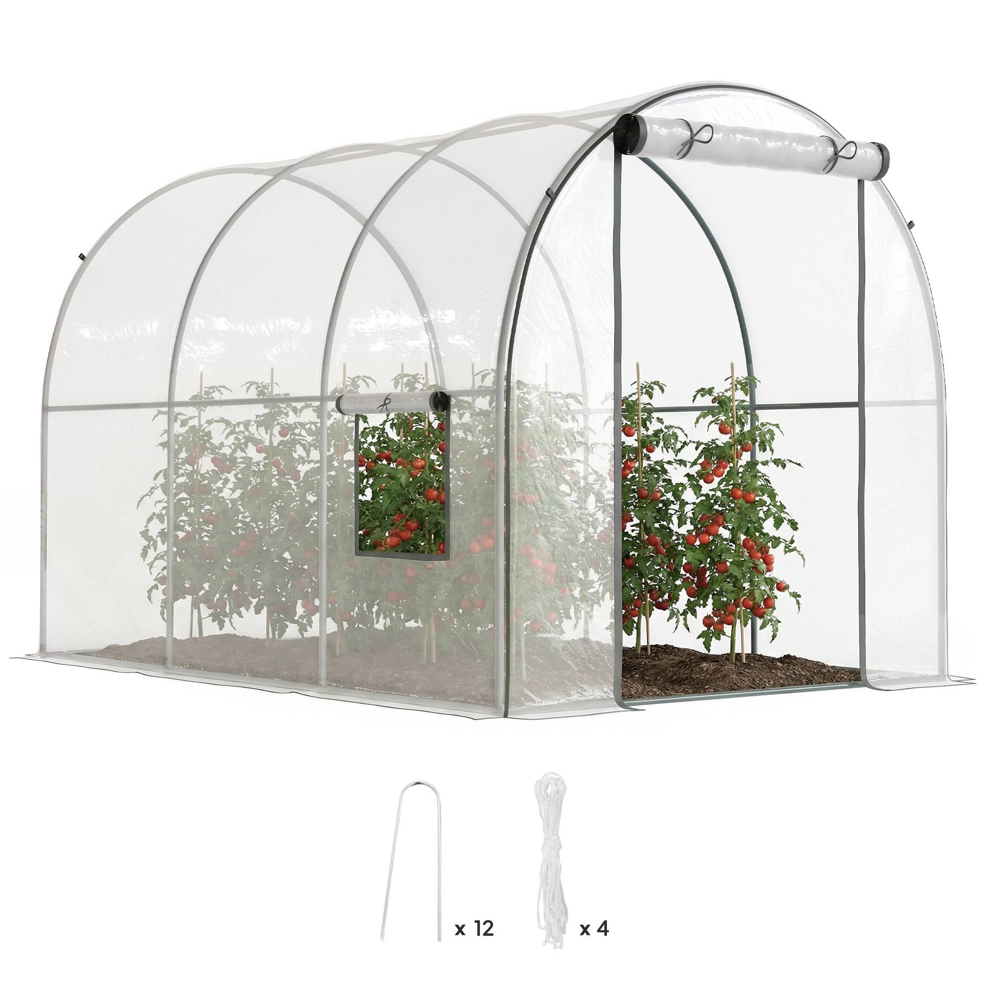 Serre de Jardin Tunnel 6 m² 3L x 2l x 2H m châssis Tubulaire renforcé Porte zippée 2 fenêtres enroulables - transparent - Image 1