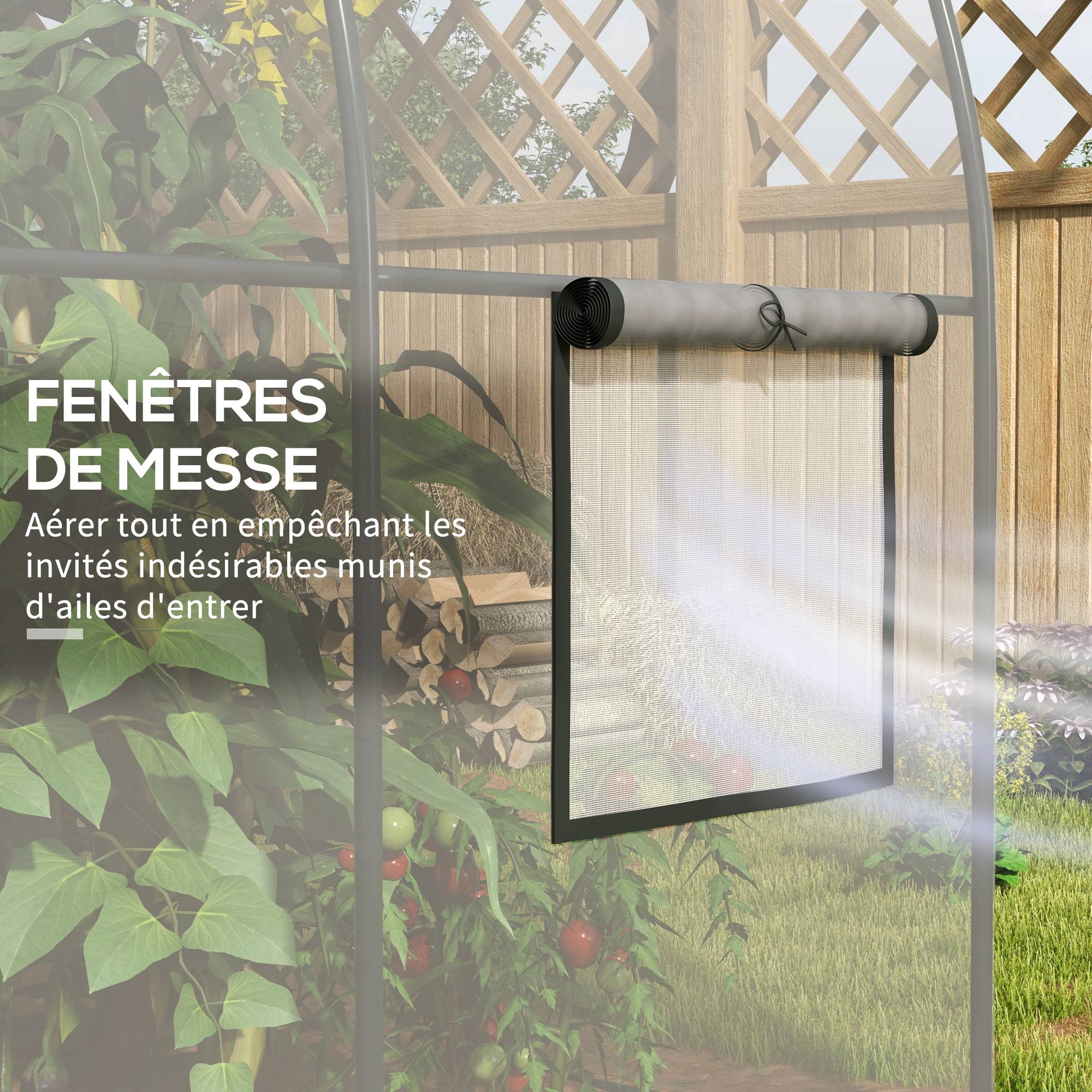 Serre de Jardin Tunnel 6 m² 3L x 2l x 2H m châssis Tubulaire renforcé Porte zippée 2 fenêtres enroulables - transparent - Image 8