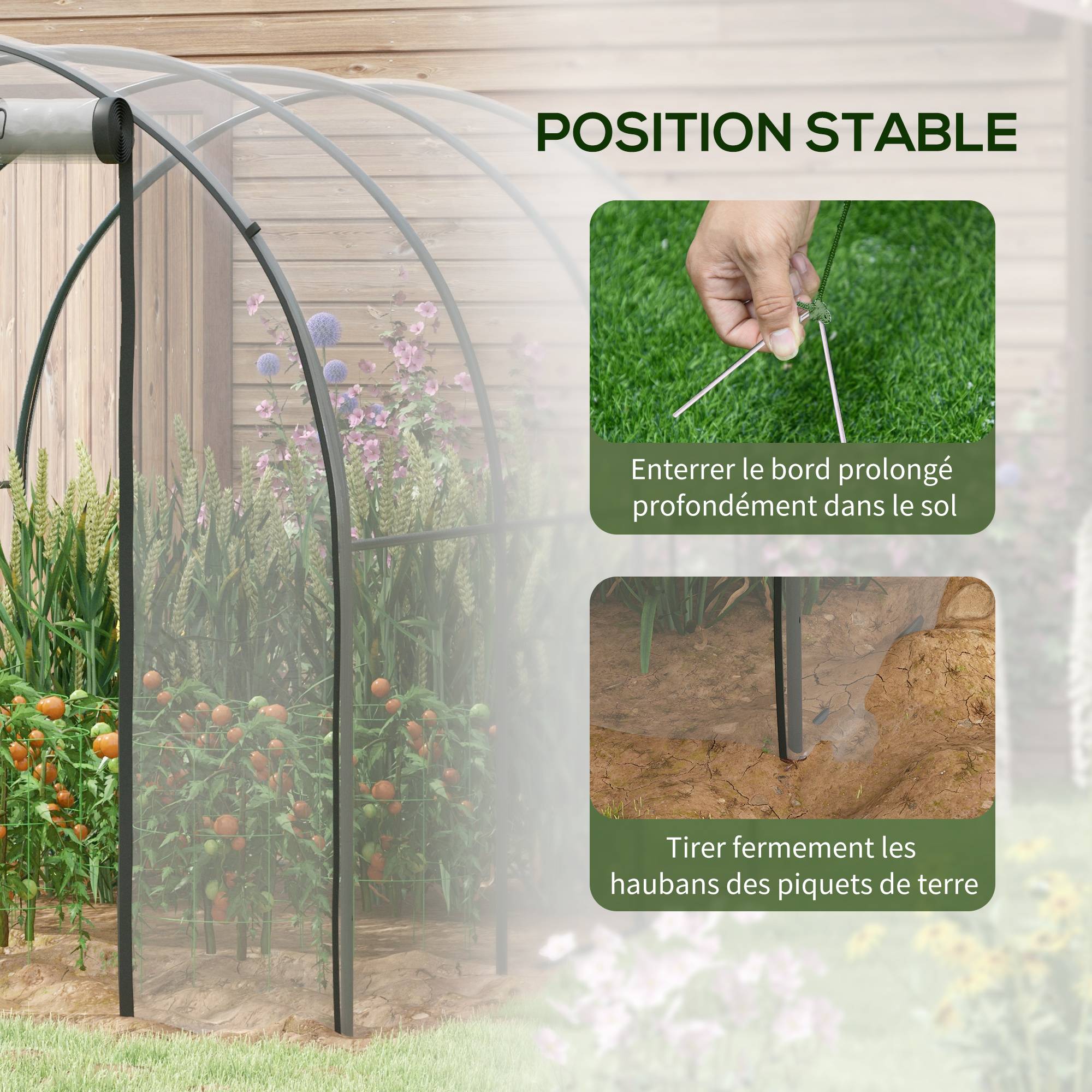Serre de Jardin Tunnel 6 m² 3L x 2l x 2H m châssis Tubulaire renforcé Porte zippée 2 fenêtres enroulables - transparent - Image 9