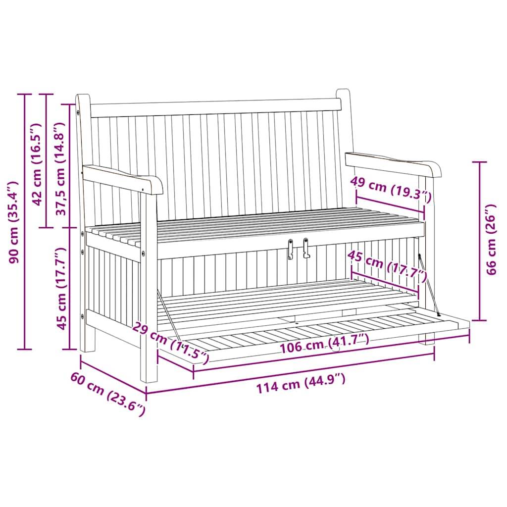 Banc Coffre de Rangement Jardin Bois de Teck Massif 2 Places Style Rustique 114 cm Marron – ComfortXL Outdoor Living - Image 7