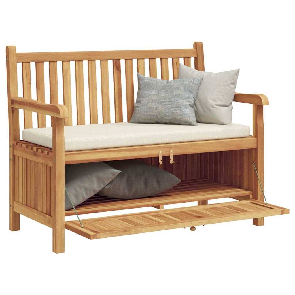 Banc Coffre de Rangement Jardin Bois de Teck Massif 2 Places Style Rustique 114 cm Marron – ComfortXL Outdoor Living - Image 3