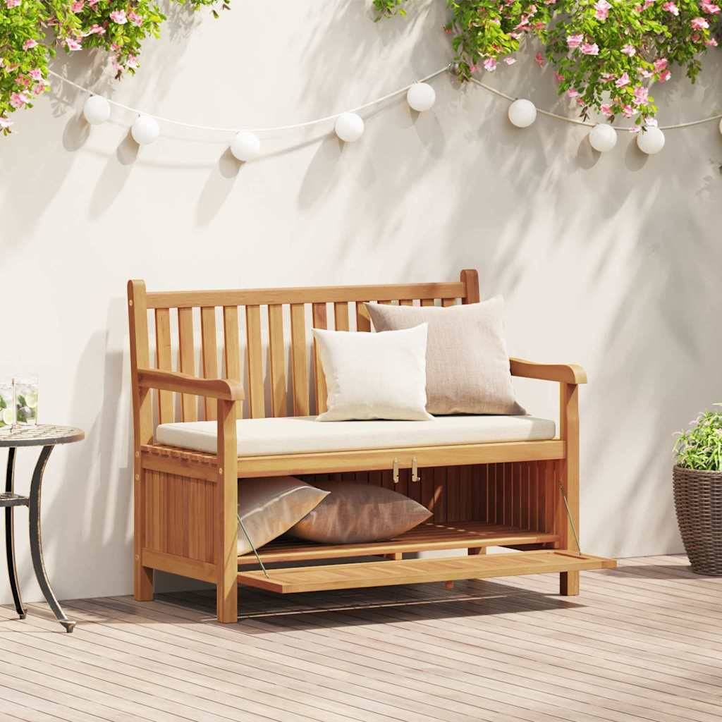 Banc Coffre de Rangement Jardin Bois de Teck Massif 2 Places Style Rustique 114 cm Marron – ComfortXL Outdoor Living - Image 1