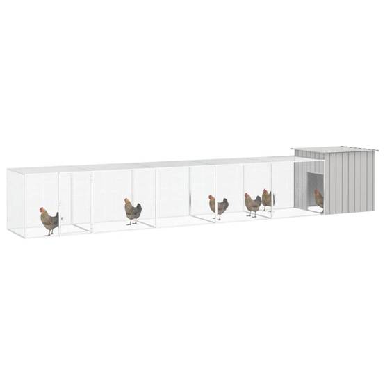 Cage Poules Acier Galvanisé Extérieur Volailles Parc Modulable 600x91x100cm Gris - ComfortXL Outdoor Living - Image 2