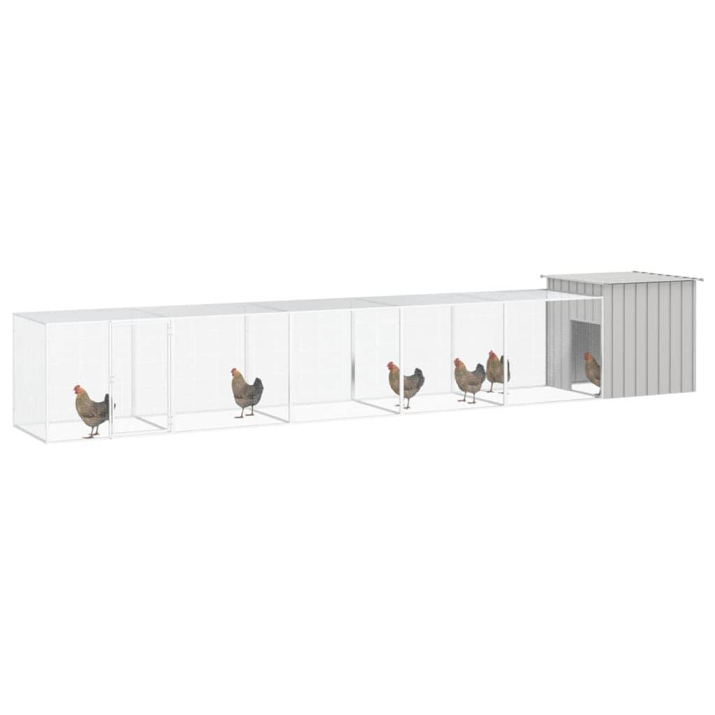 Cage Poules Acier Galvanisé Extérieur Volailles Parc Modulable 600x91x100cm Gris - ComfortXL Outdoor Living - Image 2