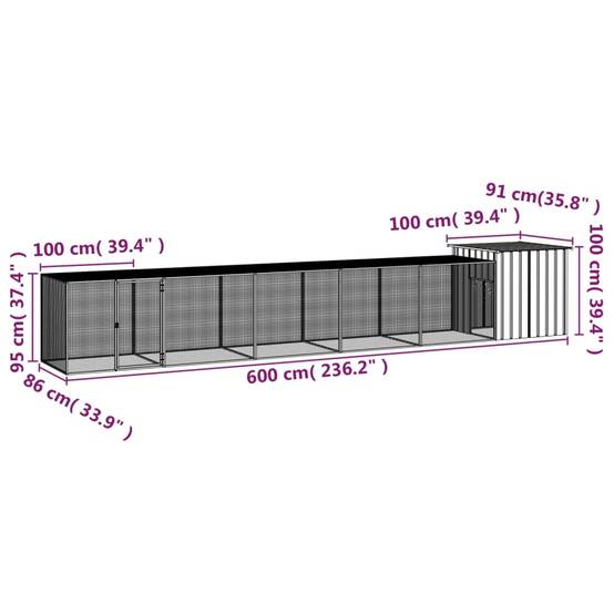 Cage Poules Acier Galvanisé Extérieur Volailles Parc Modulable 600x91x100cm Gris - ComfortXL Outdoor Living - Image 5