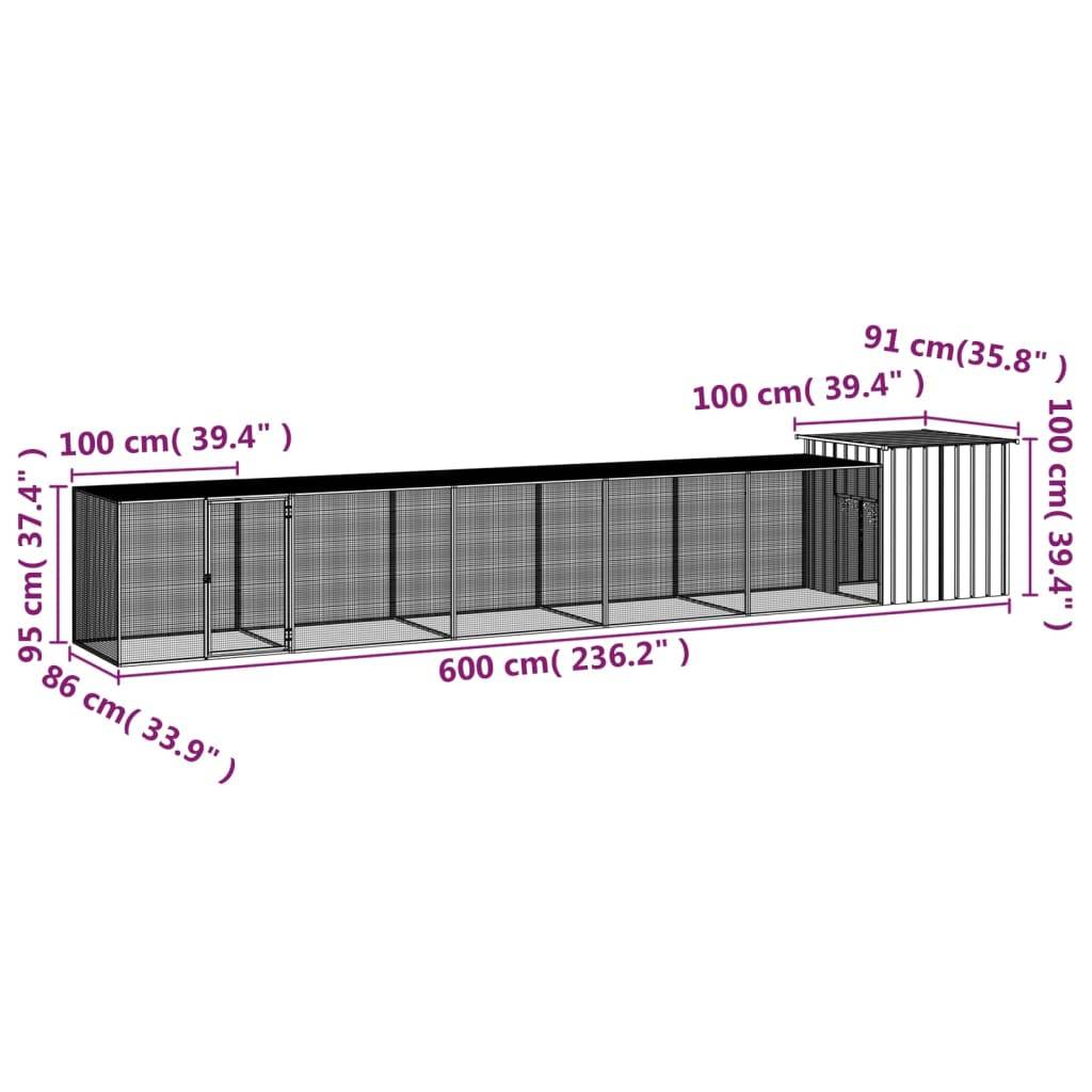 Cage Poules Acier Galvanisé Extérieur Volailles Parc Modulable 600x91x100cm Gris - ComfortXL Outdoor Living - Image 5