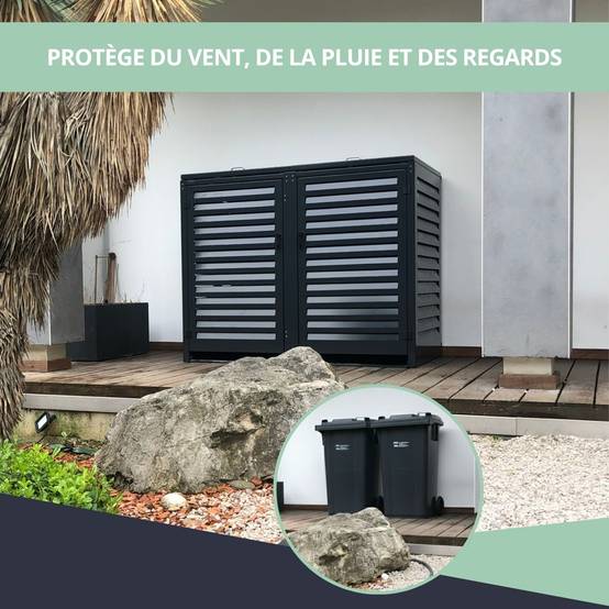 Cache Poubelle Extérieur Double en Aluminium thermolaqué - Abri pour 2 conteneurs 240 Litres – Gris Anthracite RAL 7016 - Image 4