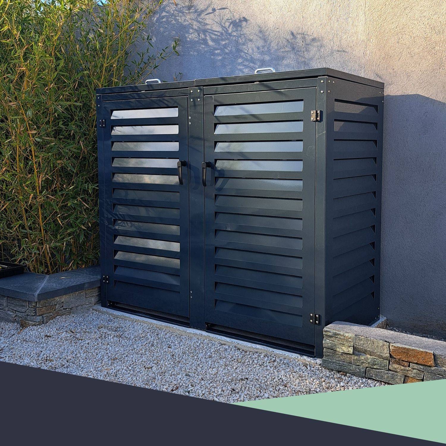 Cache Poubelle Extérieur Double en Aluminium thermolaqué - Abri pour 2 conteneurs 240 Litres – Gris Anthracite RAL 7016 - Image 8