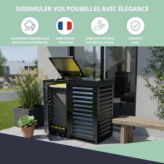 Cache Poubelle Extérieur Double en Aluminium thermolaqué - Abri pour 2 conteneurs 240 Litres – Gris Anthracite RAL 7016 - Image 7
