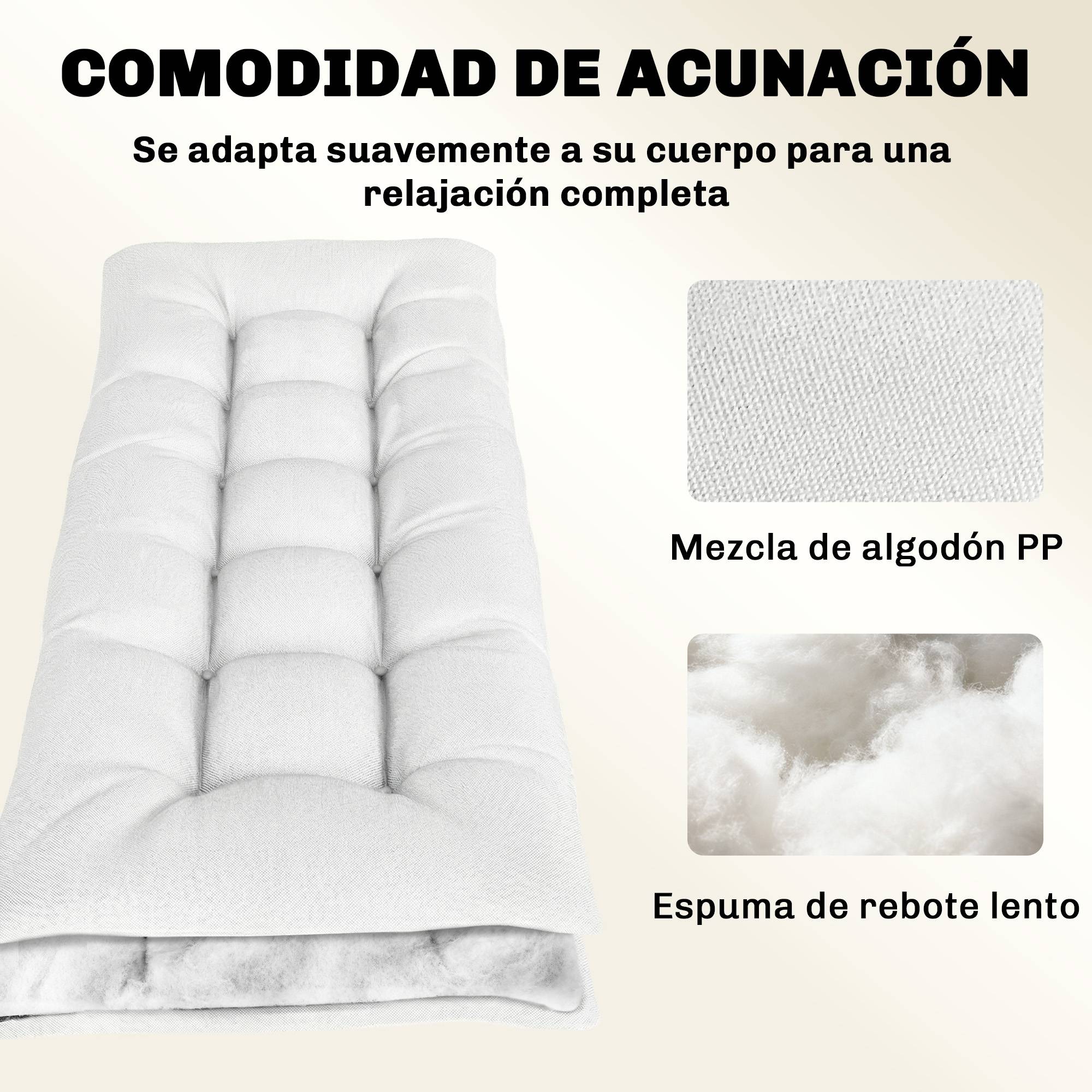 Coussin de banc d'extérieur avec sangles de fixation, protection UV50+, rebond lent, intérieur/extérieur, 198 x 65 x 13 cm, couleur crème - Image 7