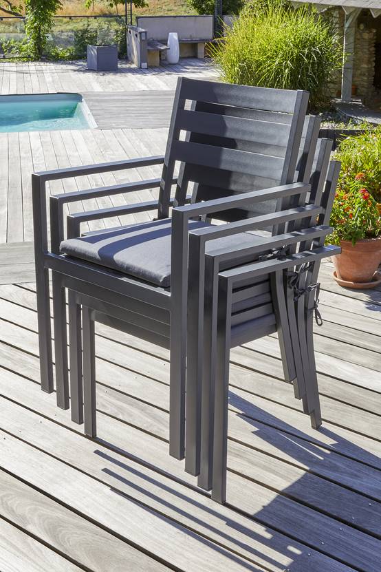 Dcb Garden - Fauteuil de jardin empilable en aluminium - Gris anthracite - PELOSA - Image 2