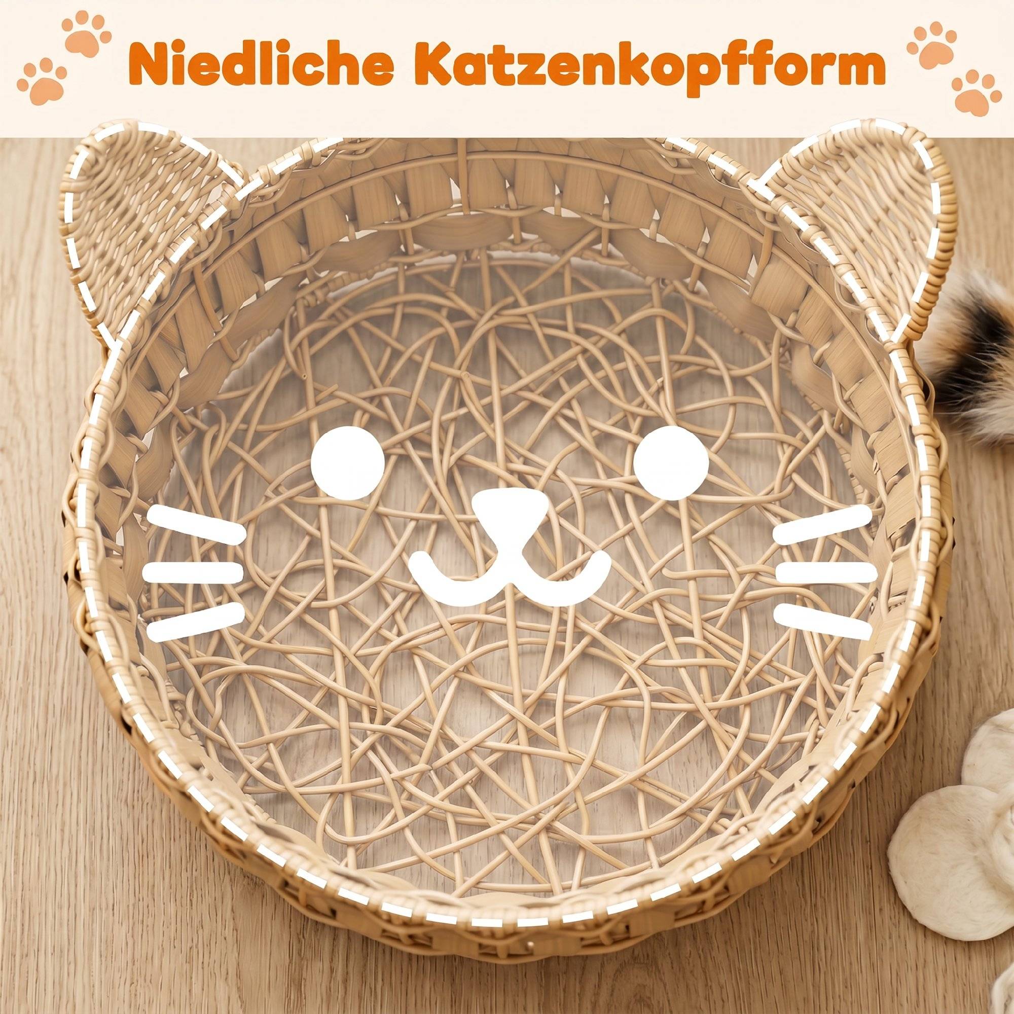 Lit chat rotin niche coussin amovible panier chats jusqu'à 10 kg 50x50x25 cm brun clair - Image 8