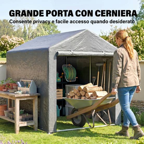 Abri outils tente garage vélo moto, bâche anti-UV, 1,6x2m, gris clair - Image 8
