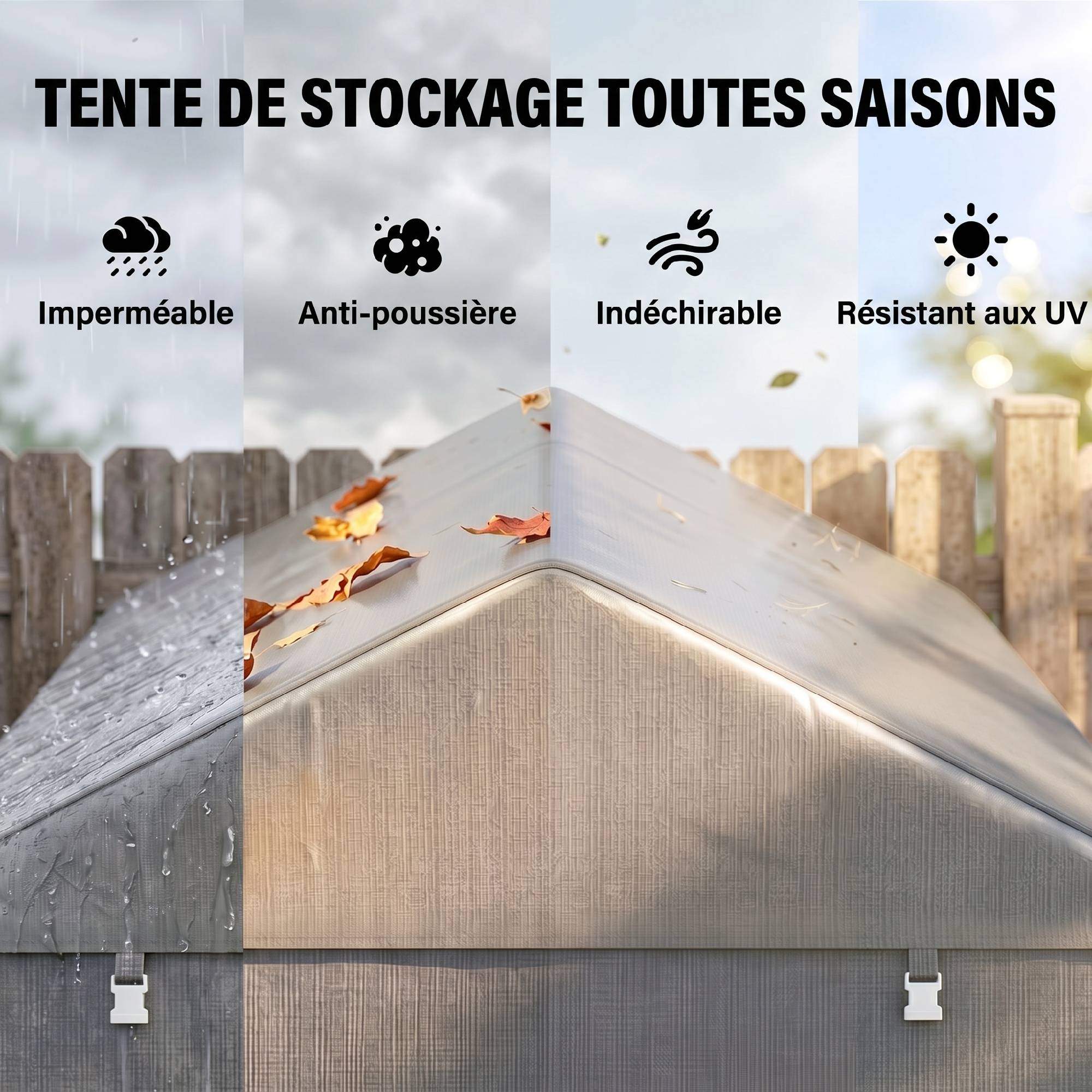 Abri outils tente garage vélo moto, bâche anti-UV, 1,6x2m, gris clair - Image 6
