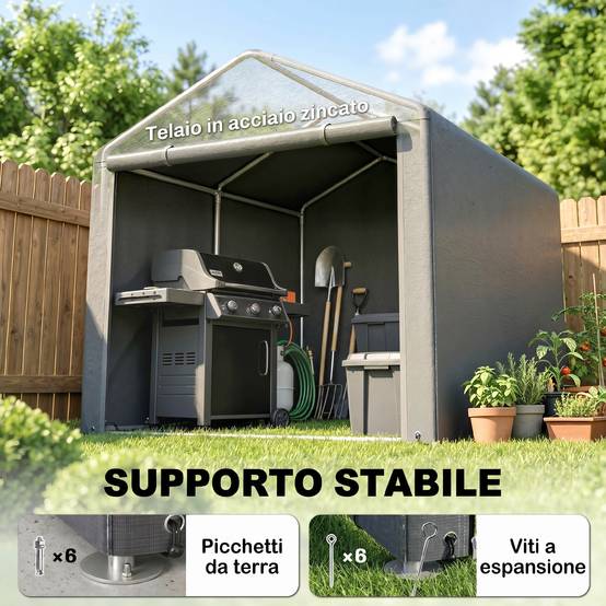 Abri outils tente garage vélo moto, bâche anti-UV, 1,6x2m, gris clair - Image 7