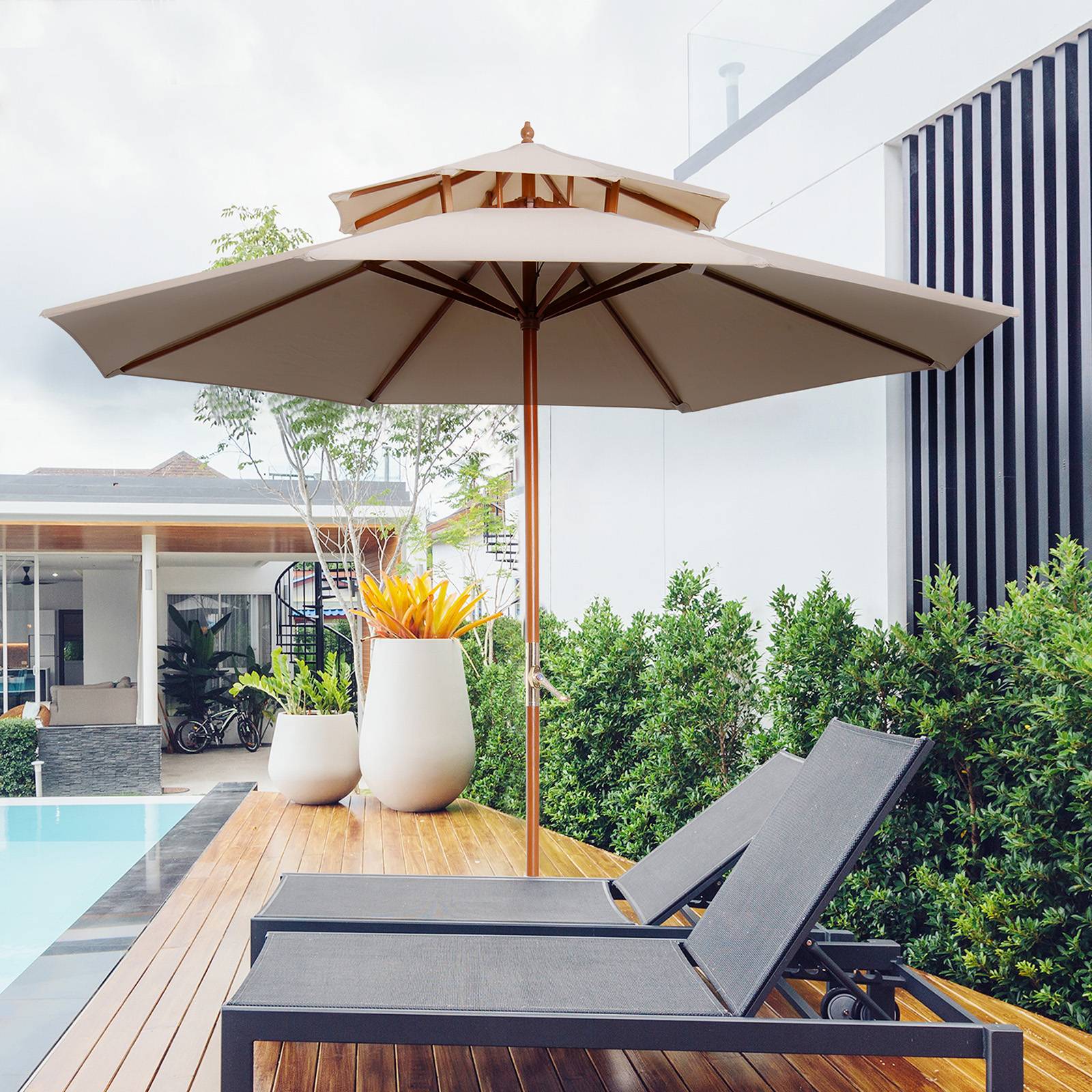 Parasol Bois Beige 265x265x264 cm - Image 4