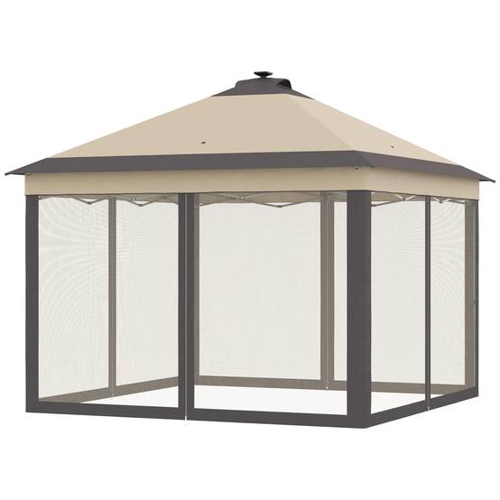 Tonnelle pliante avec éclairage LED 3,3 x 3,3 m, tonnelle de jardin avec télécommande, 4 moustiquaires, hauteur réglable, beige - Image 2