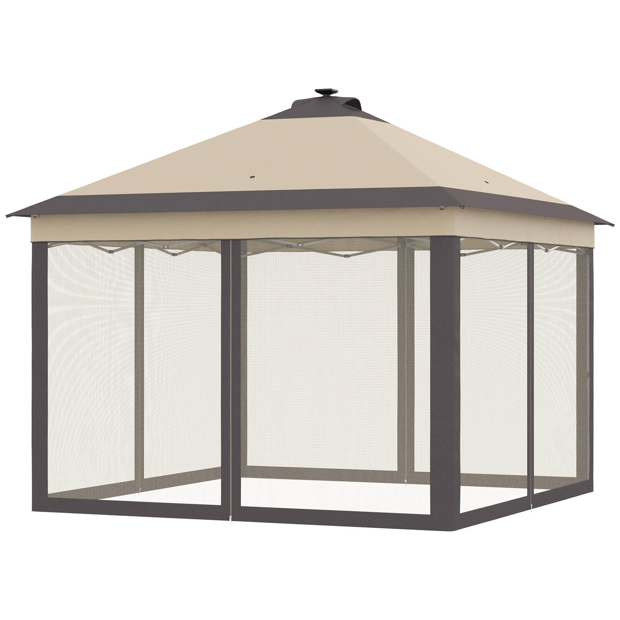 Tonnelle pliante avec éclairage LED 3,3 x 3,3 m, tonnelle de jardin avec télécommande, 4 moustiquaires, hauteur réglable, beige - Image 2
